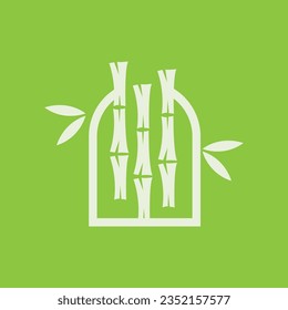 Logotipo del bosque tropical de bambú, diseño del tronco del árbol y la hoja, símbolo de la ilustración del vector