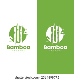 Logotipo del bosque tropical de bambú, diseño del tronco del árbol y la hoja, símbolo de la ilustración del vector