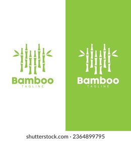 Logotipo del bosque tropical de bambú, diseño del tronco del árbol y la hoja, símbolo de la ilustración del vector