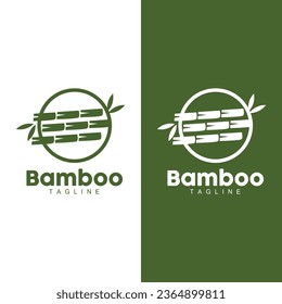 Tropical Bamboo Forest Logo, Tree Trunk and Leaf Design, Vector Illustration Symbol