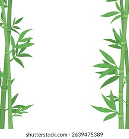 Tropical Bamboo Frame with Green Leaves on White Background. Design Template for Spa Flyers, Eco Posters, Wellness Concept. Asian Style Borders, Vector Illustration