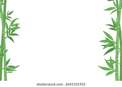 Tropical Bamboo Frame with Green Leaves on White Background. Design Template for Spa Flyers, Eco Posters, Wellness Concept. Asian Style Borders, Vector Illustration