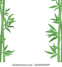 Tropical Bamboo Frame with Green Leaves on White Background. Design Template for Spa Flyers, Eco Posters, Wellness Concept. Asian Style Borders, Vector Illustration