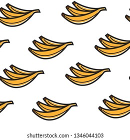 Tropical banana bunch fruits seamless pattern tropical organic product vector sweet food endless texture hawaii beach exotic plant yellow wallpaper print vitamins diet or nutrition juice backdrop
