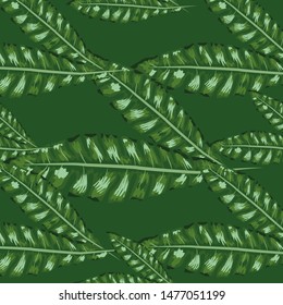 Tropical banana green leaves seamless pattern pink background. Exotic wallpaper