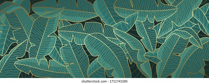 Tropical banana leaf background, Luxury nature pattern design, banana leaf line arts wallpaper, Hand drawn outline design for fabric , print, cover, banner and invitation, Vector illustration.