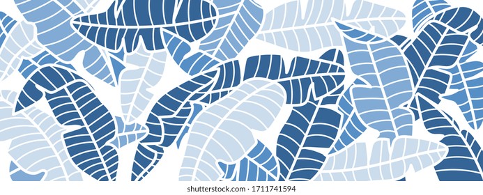 Tropical Banana Leaf Background, Luxury Nature Pattern Design, Banana Leaf Line Arts Wallpaper, Hand Drawn Outline Design For Fabric , Print, Cover, Banner And Invitation, Vector Illustration.