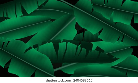 Tropical banana leaf pattern superimposed on a black background. Used for decoration, advertising design, websites or publications, banners, posters and brochures.