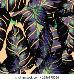 Tropical banana leaf pattern. Banana leaf vector seamless pattern. Tropical background with leaves.