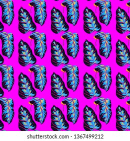 Tropical banana leaf pattern. Banana leaf vector seamless pattern. Tropical background with leaves.