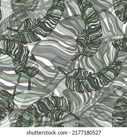 Tropisches Bananenblatt nahtloses Muster. Dschungel hinterlässt den Hintergrund. Wiederholte Gravur exotischen Design Textur für Druck, Stoff, Packpapier, Mode, Innenausstattung, Tapete, Gewebe. Vektorgrafik