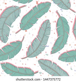 tropical banana leaf terrazzo seamless vector pattern background illustration. great for stationery and paper products, themed parties, wallpaper, fabric and textile design