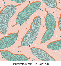 tropical banana leaf terrazzo seamless vector pattern background illustration. great for stationery and paper products, themed parties, wallpaper, fabric and textile design