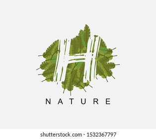 Tropical Banana Leaf Vector Logo Letter H. H Letter Design Vector Green Banana Leaf Logo Icon.