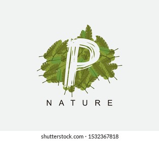 Tropical Banana Leaf Vector Logo Letter P. P Letter Design Vector Green Banana Leaf Logo Icon.