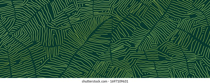 Tropical Banana Leaf Wallpaper, Luxury Nature Leaves Pattern Design, Golden Banana Leaf Line Arts, Hand Drawn Outline Design For Fabric , Print, Cover, Banner And Invitation, Vector Illustration.