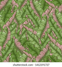 Tropical banana leaves seamless pattern. Exotic background. Vector illustration