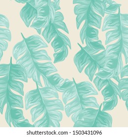 Tropical Banana Leaves Seamless Pattern In Hawaiian Style. Exotic Palm Plant Wallpaper Vector Print.