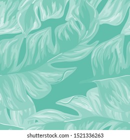 Tropical Banana Leaves Seamless Pattern In Hawaiian Style. Exotic Palm Plant Wallpaper Vector Print.