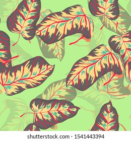 Tropical Banana Leaves Seamless Pattern In Hawaiian Style. Exotic Palm Plant Wallpaper Vector Print.