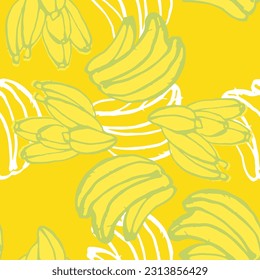Tropical banana leaves seamless pattern hand drawn tropical tree.