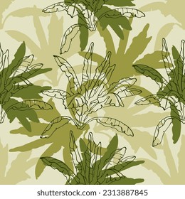 Tropical banana leaves seamless pattern hand drawn tropical tree.