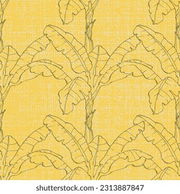 Tropical banana leaves seamless pattern hand drawn tropical tree.