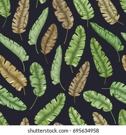 Tropical banana leaves seamless pattern. Vector illustration