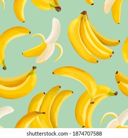 Tropische Banane, nahtloser Vektorhintergrund. Exotische tropische Fruchtmuster-Design. Aquarellvorlage für Einladung, modernes Poster, minimaler Hintergrund, Abdeckung