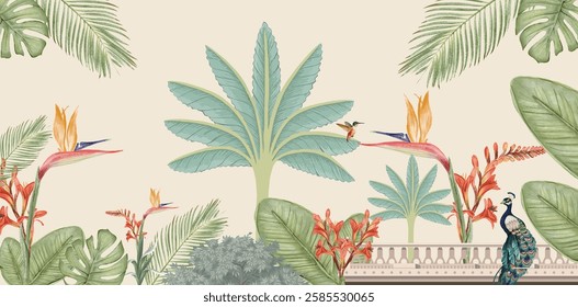 tropical banana trees light color background wallpap[er