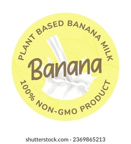 Tropical bananas in vegetarian milk useful for health, dieting and nourishment. Drink for snack and breakfast, lunch and dinner. Product logotype, emblem or package sticker. Vector in flat style