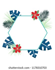 Tropical banner with colorfull leaves. Herbal design with plants for cards, invitation, posters, greeting design. Vector illustration on isolated background.