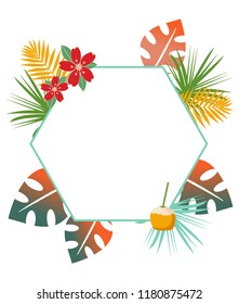 Tropical banner with colorfull leaves. Herbal design with plants for cards, invitation, posters, greeting design. Isolated vector illustration.