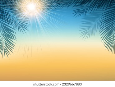 Tropical Banner With Tropical Leaves And Sun With Gradient Mesh, Vector Illustration