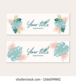 Tropical banner. Palm leaves tropical web banner