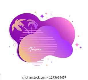 Tropical banner with palm trees.  Colorful  design template for poster, invitation, greeting card. Vector illustration