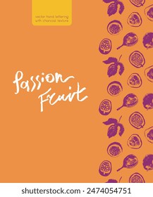 Tropical banner template with hand drawn granadilla frame. Passion fruit seamless pattern. Vector passion fruit background. Exotic fruits.