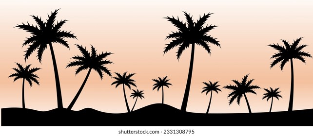 Tropisches Banner mit tropischem Baum und Sonne 
mit Farbverlauf-Mesh, Vektorgrafik