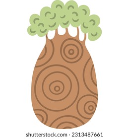 Tropical baobab tree hand drawn illustration. Flat Scandinavian style design, isolated vector. Exotic, rainforest, savanna plant, jungle flora, botanical, landscape, scene creator element
