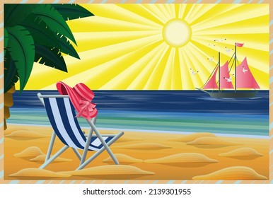 Tropical beach art deco background, vector illustration	