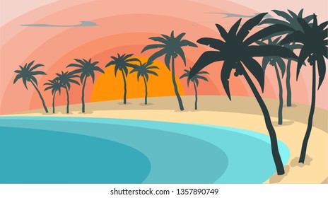 tropical beach background with palm trees
