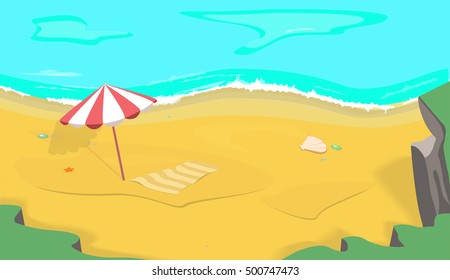 Tropical beach background with umbrella vector illustration