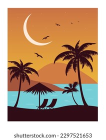 Tropical beach background. Vector illustration