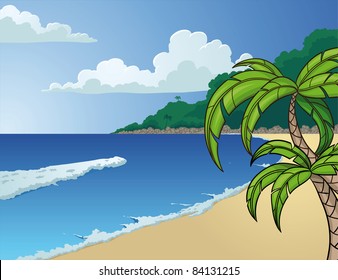 Tropical beach background. Vector illustration with simple gradients. All in a single layer.
