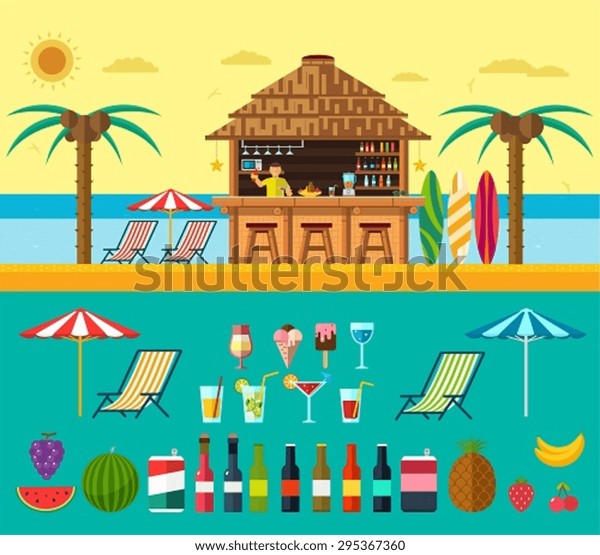 Tropical Beach Bar On Beach Summer Stock Vector Royalty Free