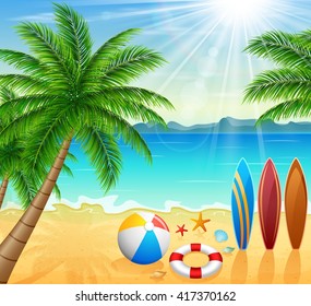 Tropical beach with bright sun