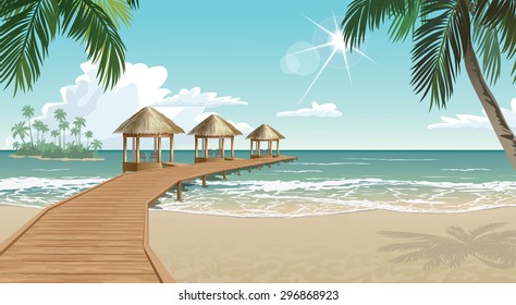 Tropical beach and bungalows