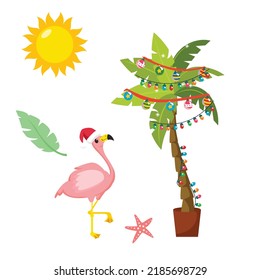 Tropical Beach Christmas Vector Illustration Set