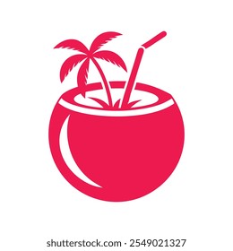 Tropical Beach Coconut Drink Clipart Vector for Summer Designs