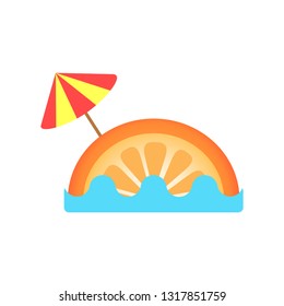 Tropical beach concept made of lemon and sun umbrella, Vector summer concept